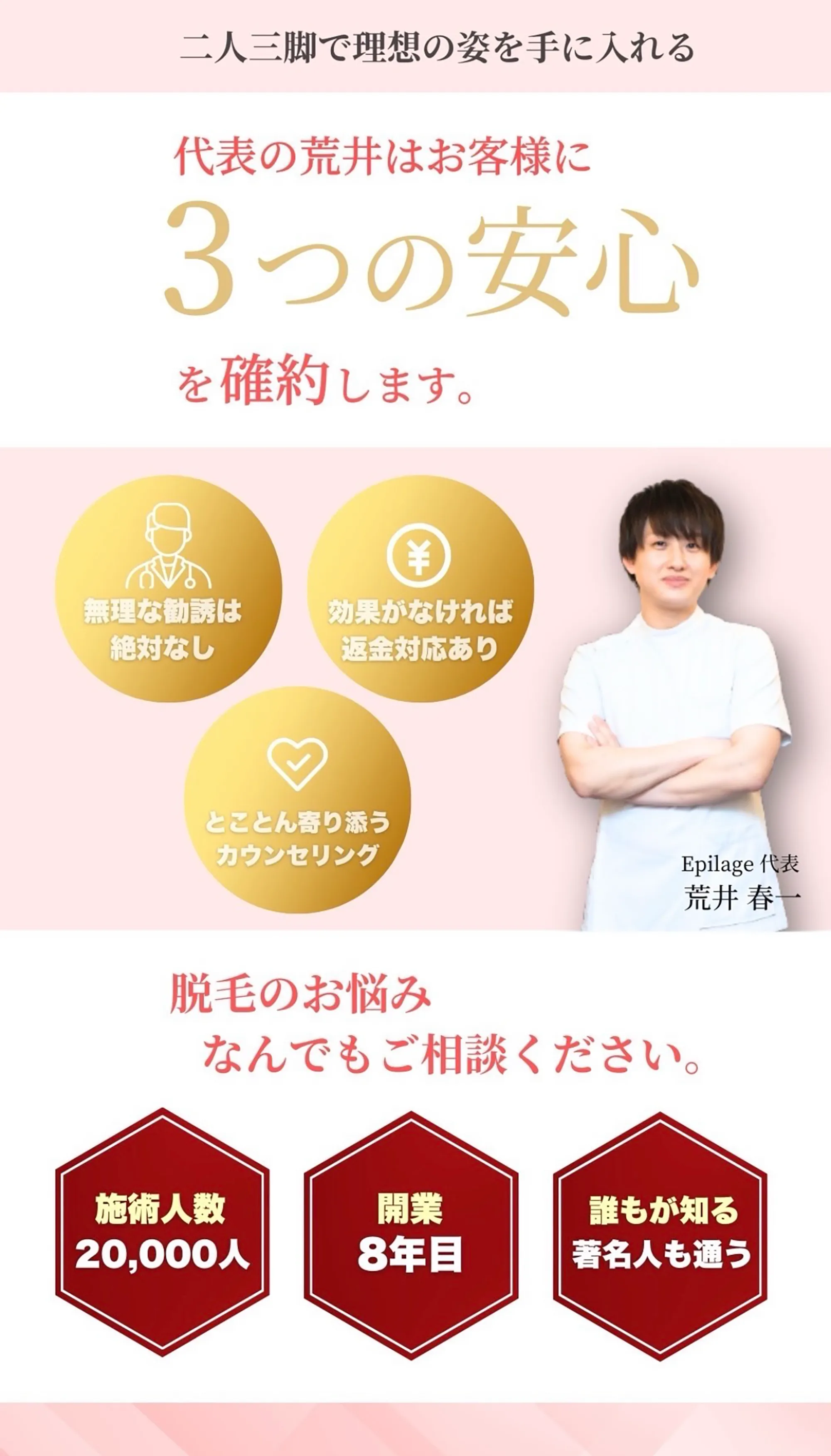 代表の荒井はお客様に3つの安心を確約します